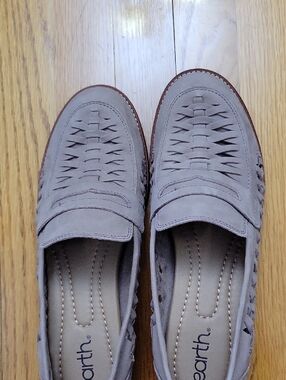 Earth Taupe Woven Suede Slip-On Loafers